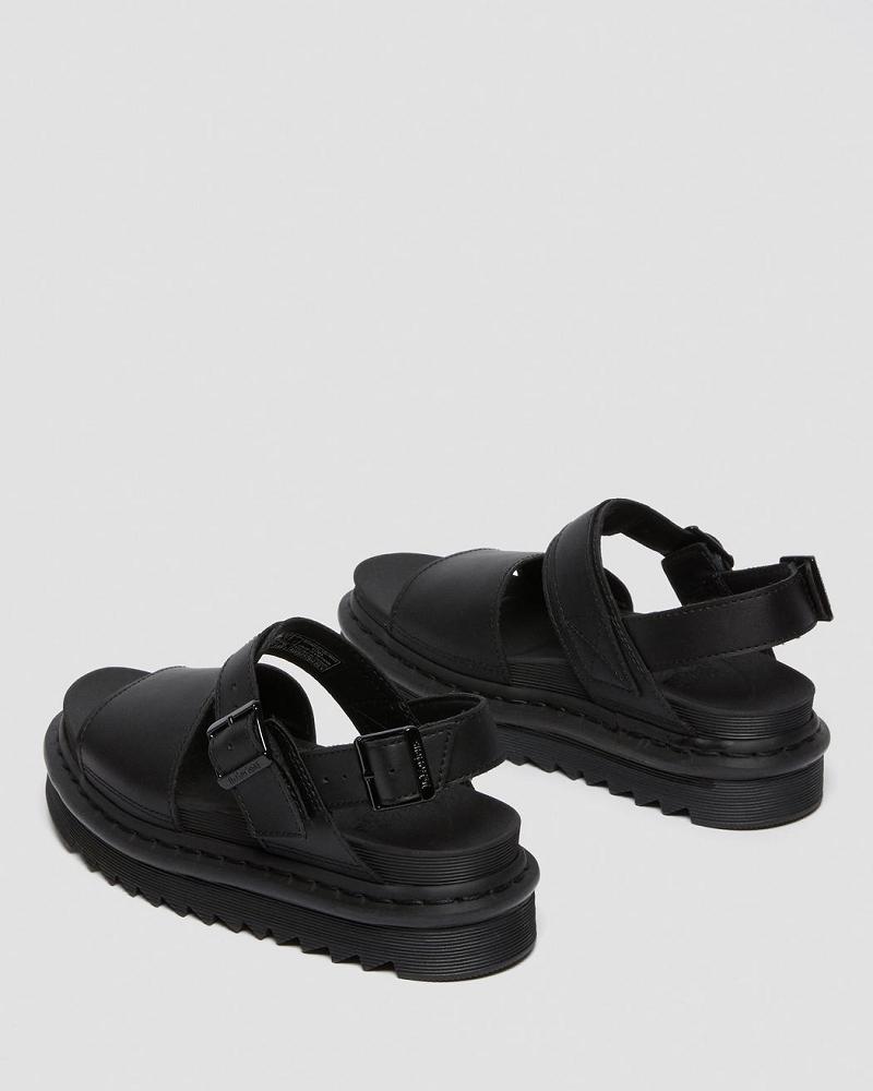 Black Women's Dr Martens Voss Leather Gladiator Sandals | CA 303CTV